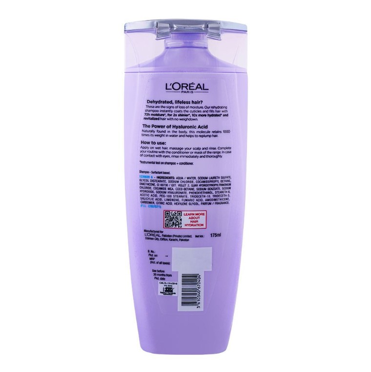 L'Oreal Paris Elvive Hyaluron Moisture 72H Moisture Filling Shampoo, 175ml
